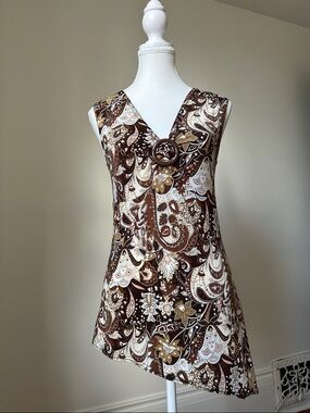 DIGITAL CLOTHING Vintage Retro Paisley Sleeveless Asymmetrical Top Size Medium